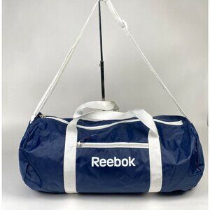 Reebok Duffle Bag Blue w White Straps Zip Top Adjustable Strap Gym School Travel